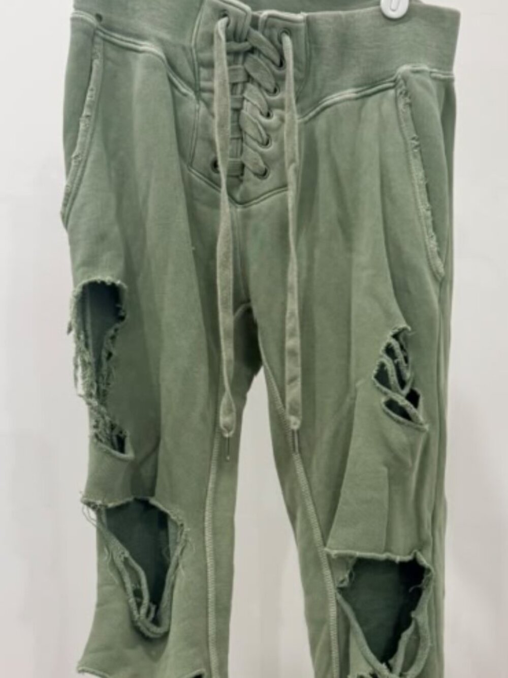 NSF Clothing Womens Sage Green Lace Up Heavily Distressed Sweatpants Size S